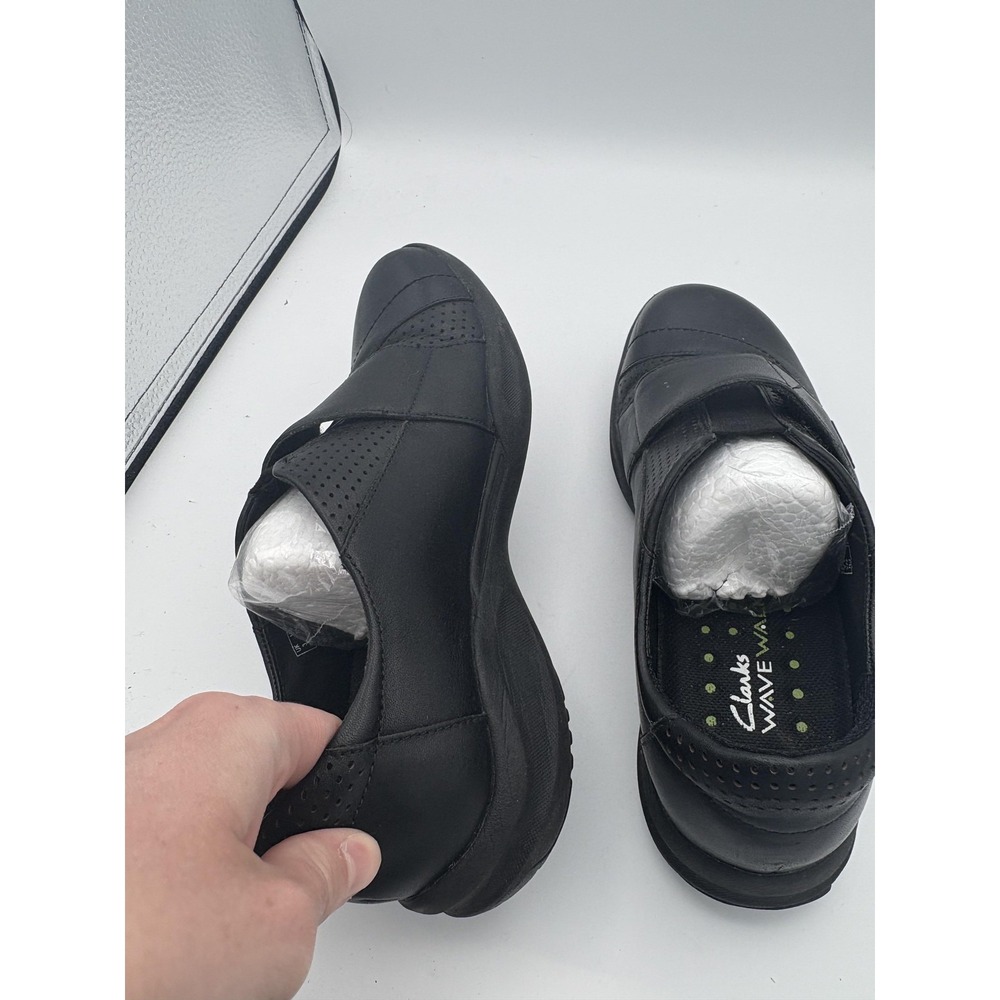 Clarks Shoes Womens Size 5.5 Black Leather Wave Walk Mary Jane Flats Comfort - Picture 3 of 6